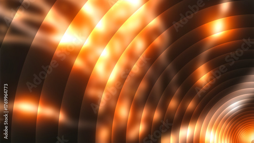 PrintGolden lens ripple arcs background, glossy amber and orange concentric tunnel with metallic glow and soft reflections for warm abstract wallpapers, banners, posters, and web headers