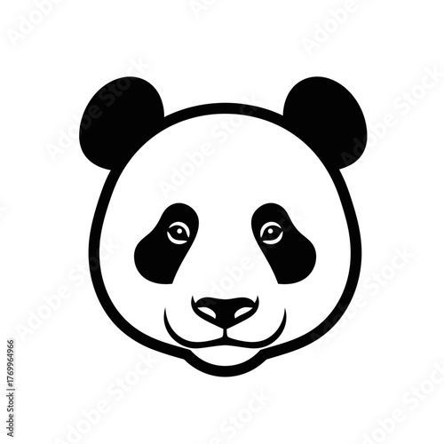 Simple Giant Panda Head Icon. Minimalist black and white drawing of a cute bear face. Mascot for wildlife, endangered species, and China.