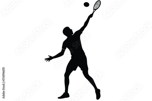 Silhouette of a tennis player hitting the ball with a racket