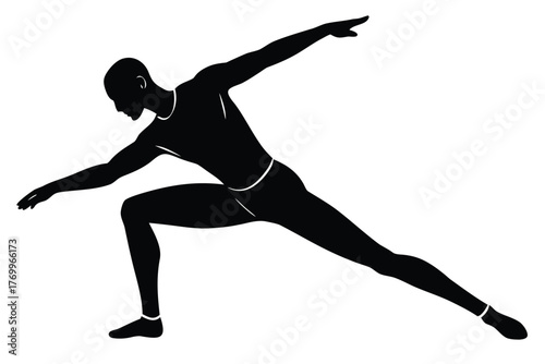 Silhouette of a man in a lunge position, demonstrating balance