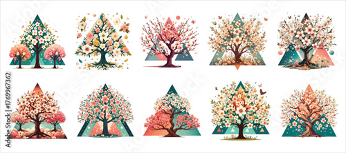 Tree abstract patterns in various pastel and green hues