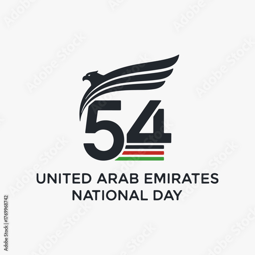 Logo aesthetic United Arab Emirates Celebrate National Day. The logo features a bird with the number 54. Vector Sign for Banner, Logos, Labels, and Icons. Vector Illustration