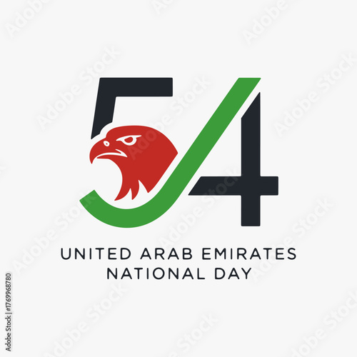 Logo aesthetic United Arab Emirates Celebrate National Day. The logo features a bird with the number 54. Vector Sign for Banner, Logos, Labels, and Icons.