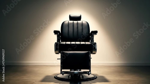 Empty Classic Barber Chair Spotlight in Studio Space