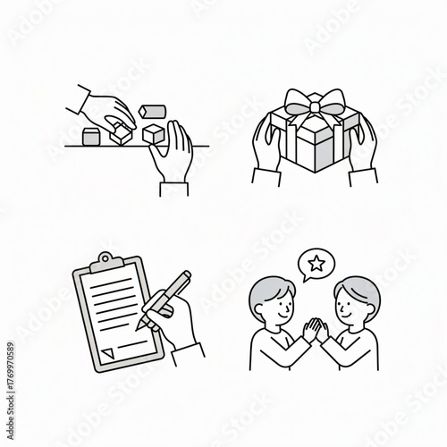 Customer Feedback and Gift Reward Icons in Clean Line Style