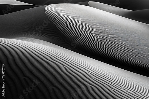 Fototapeta Naklejka Na Ścianę i Meble -  High-contrast black-and-white photography of desert dune textures