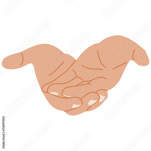 Open hand offering support, kindness and generosity in a simple, welcoming gesture. Invitation to connect and receive, perfect for empathy campaigns