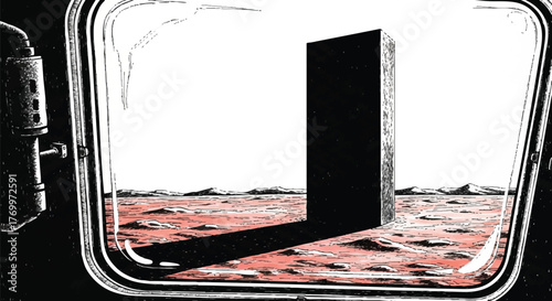 A Monolithic Structure on a Distant Planet A Sci-Fi Vision through a Spacecraft Window
