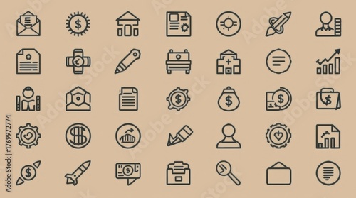 Professional business icons conveying growth, finance, and achievement for modern projects