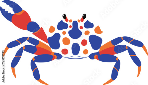 Flat Graphic Style Vibrant Spotted Crab Creature Marine Animal Illustration