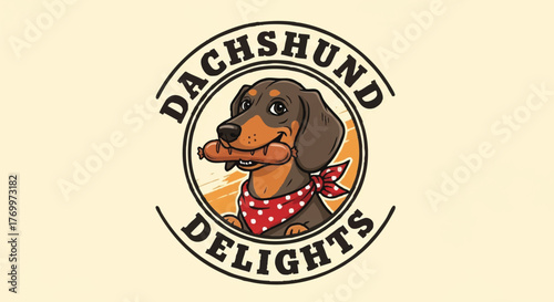 Delightful Dachshund A Fun Logo Featuring a Wiener Dog with a Hot Dog, Perfect for Restaurants