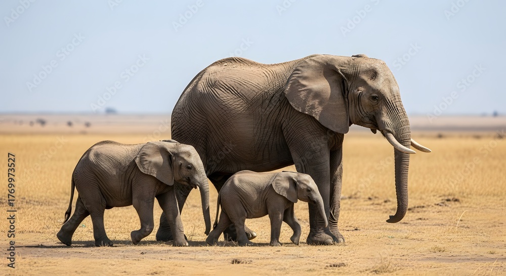 Fototapeta premium Elephant family safari wildlife animal africa nature travel tourism savanna adventure conservation park reserve