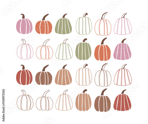 Minimal Pumpkin Line Art Bundle | Fall Autumn Outline Vector Set | Thanksgiving Decor Illustrations