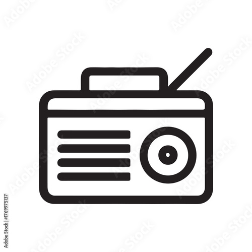Simple Black and White Radio Icon with Antenna and Speaker Grille
