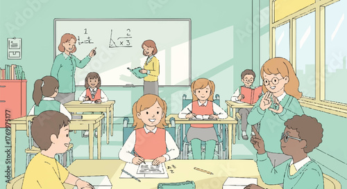 Inclusive Classroom Students and Teacher in a Welcoming Learning Environment