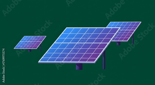 Vibrant Flat Design Solar Panels with BluePurple Gradient on Dark Green Background.
