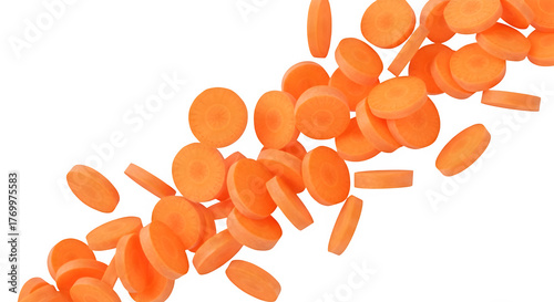 Flying Slices of Fresh Carrot in a Swirl Isolated on Black - Dynamic Vegetable Composition, Healthy Food Art