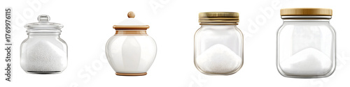 Sugar jar – A container used for holding sugar, often placed near coffee for sweetening. Isolated on Clear White Background Highly Detailed