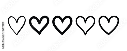 Hand Drawn Style Heart Outline Vector Set
