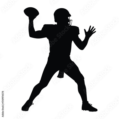 American Football Player Throwing Ball Silhouette Vector