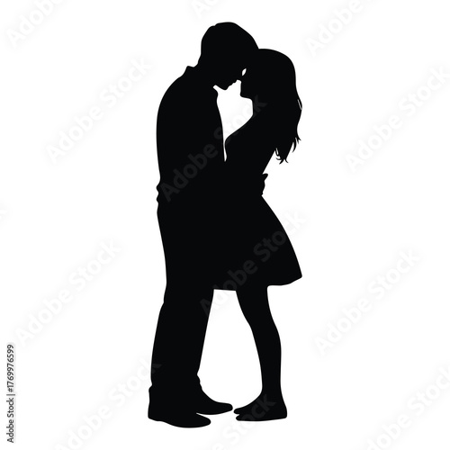 Romantic Couple Embracing Silhouette Vector Illustration