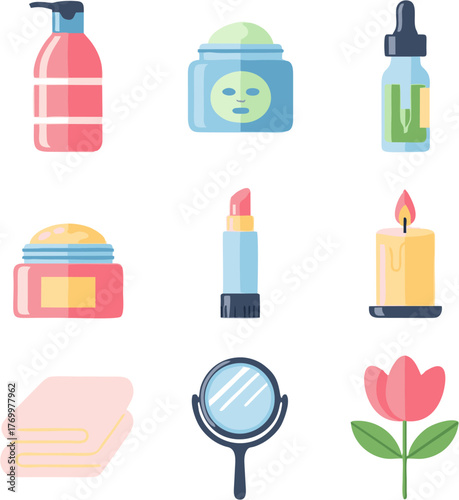 Beauty and Skincare Icons Essential Elements for a Radiant and Healthy Lifestyle, spa-set