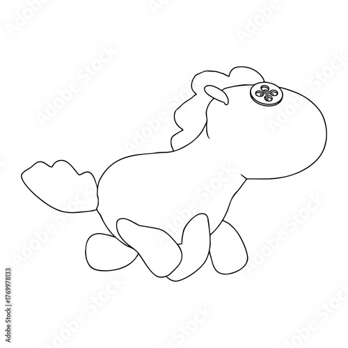 Outline for Coloring of Horse Plush Cute and Funny Toy. Vector Illustration.