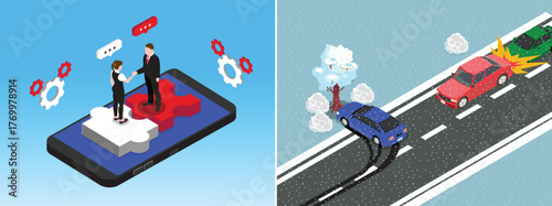Cross-Section of Modern Road Tunnel and Underground Infrastructure 3d isometric vector illustration