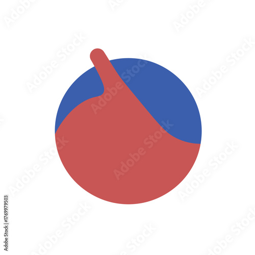 Minimalist graphic depicting a stylized human stomach in red, partially filled with blue, enclosed in a circular shape.