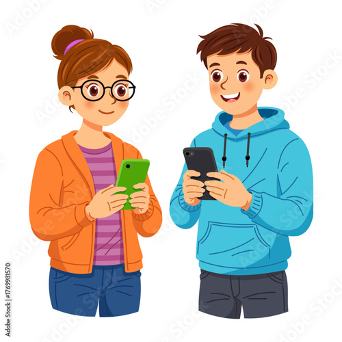 Young people using smartphones, social media interaction, and digital lifestyle
