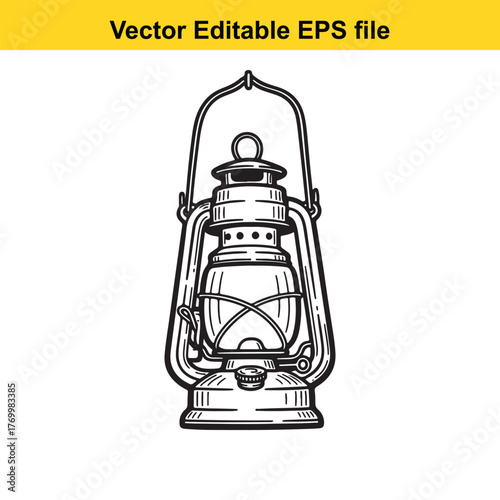 Oldfashioned kerosene hurricane lantern with a bail handle, perfect for camping or rustic decor