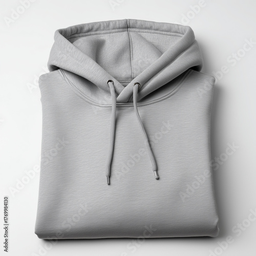 Blank gray folded men's hoodie sweatshirt apparel garment mockup.
