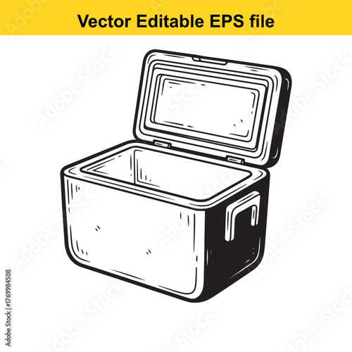 Hand drawn illustration of an open cooler box