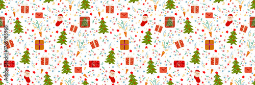Christmas trees and gifts seamless festive pattern
