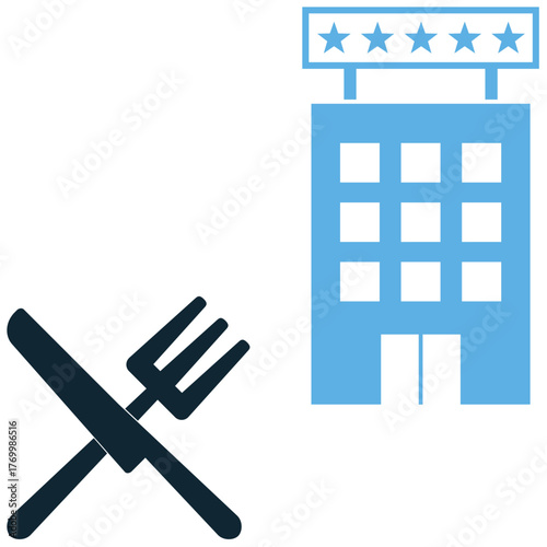 Hotel dinner icon vector. Ideal for restaurant, evening meal, and dining service themes. This graphic symbolizes the main meal provided to guests in the lodging's food facilities.