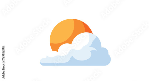 Bright orange sun partially obscured by a soft blue cloud, a modern flat design icon symbolizing partly cloudy weather or a mix of sun and clouds.