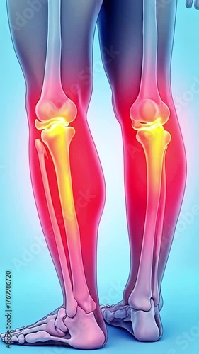 Anatomical Illustration of Knee Joint Pain. Knee Joint Pain in the Human Body. The bones and joints are shown in bright and colorful detail
