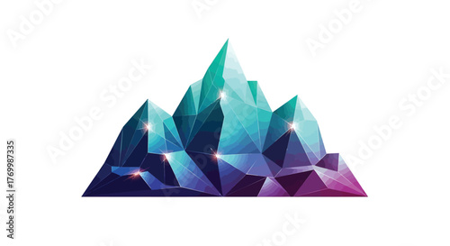 Abstract polygonal mountain range with teal and purple gradients on white background