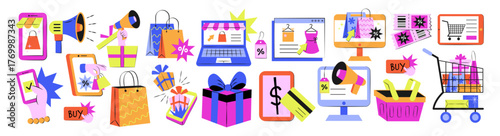 Cyber Monday Sale Shopping Elements Set