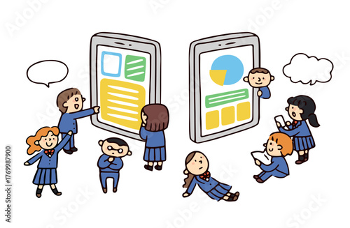 スマホと学生たちのイラスト
