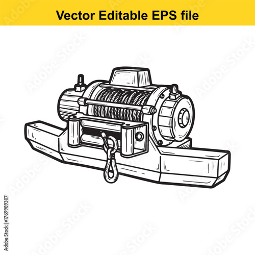 Hand drawn illustration of a heavy duty winch