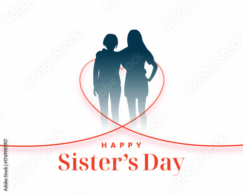 Happy Sisters Day love heart celebration line style background with Girls, Friends, Daughters, silhouette vector