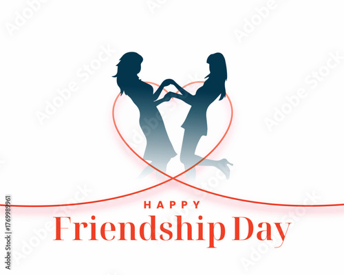 Happy Friendship Day love heart celebration line style background with Girls, Friends, Bestie silhouette vector 