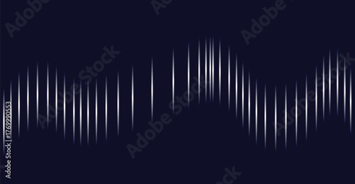 Принти на полотні Abstract digital sound wave visualization with glowing white vertical lines on a dark background, creating an undulating pattern