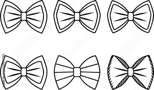 Bow Tie Design Collection. Classic Bow Tie Illustration Set. Elegant Fashion Accessory Design. Formal Bow Tie and Clothing Concept. Gentlemen Style and Accessory Art. Stylish Bow Tie and Tuxedo