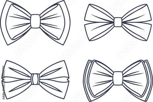 Bow Tie Design Collection. Classic Bow Tie Illustration Set. Elegant Fashion Accessory Design. Formal Bow Tie and Clothing Concept. Gentlemen Style and Accessory Art. Stylish Bow Tie and Tuxedo