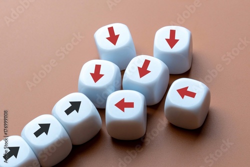 Obraz na płótnie White cubes with red and black arrows pointing in opposite directions