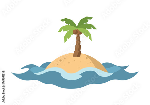 Tropical Island Paradise with Palm Tree and Ocean Waves 1.