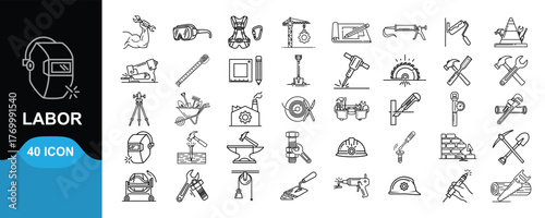 Labor Contains icons related to labor, Construction Tools Line Icons Collection Vector illustration