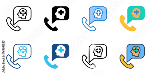 Mental Health Helpline icon set multiple style collection 
